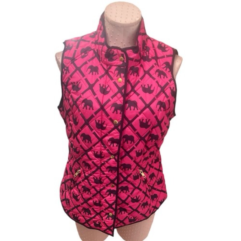 NEW Crown & Ivy Vest Womens Pink Navy Blue Zip Snap Pockets Quilted Poly Medium